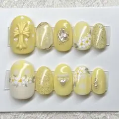 ネイルチップ マグネットネイル フラワー クロム 春 バターイエロー