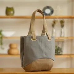 カーキ × ブラウンベージュ帆布トートバッグ　ハンドメイド