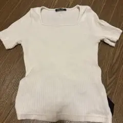 one way ホワイトリブTシャツ バックリボン