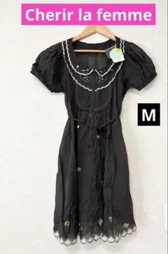 ❤️新品未使用❤️レア⭐️Cherir la femme 半袖 刺繍 ワンピースM黒のサムネイル