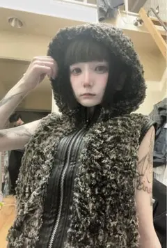 フード付きファー ベスト グランジ ダークコア