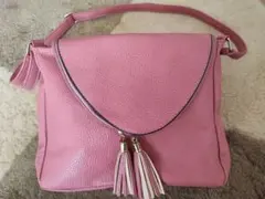 ショルダーバッグ フリンジ ブルー 合皮 シボ加工 ノーブランド