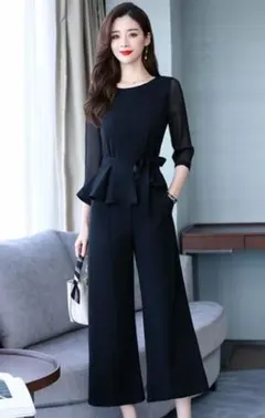 ペプラム パンツドレス ハイウエスト パンツスーツ 結婚式 大きいサイズ
