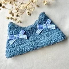 【送料無料・匿名配送】①ブルー×ギンガム　猫用猫ニットニャップ