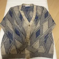 INHERIT 幾何学模様 カーディガン ベージュ/ネイビー