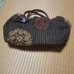 中型ハンドバッグ ダークブラウン 花柄　30✕18✕12cm
