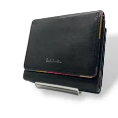 PaulSmith 三つ折り財布 マルチストライプ がま口 黒 レザー 2390