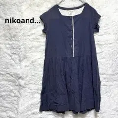 ニコアンド　ワンピース　ひざ丈　ダークグレー 半袖 フレア丈　綿　リネン　【F】
