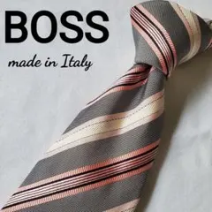 BOSS ストライプ　グレー　ピンク　素敵なネクタイのサムネイル