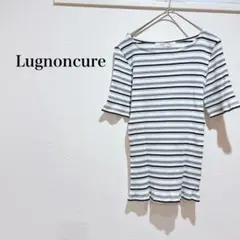 ルノンキュール リブニットTシャツ 半袖 ボーダー 綿 黒 白 青 カジュアル