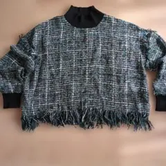 zaraフリンジ付きマルチカラーニットセーター Lサイズ