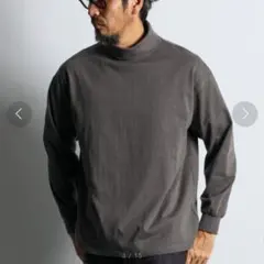 ダファー二重編みモックネックロングスリーブTシャツＬチャコールグレーのサムネイル
