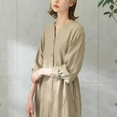 美品✨定価1.4万❤️ 麻 青 ロッソ リボンスリーブギャザーワンピース 