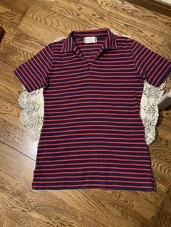 TRINIDAD ネイビー/レッド ストライプ ボーダー 半袖ポロ。カットソー