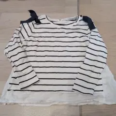 ストライプ長袖カットソー 肩リボン付き