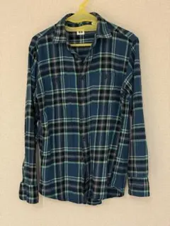 ユニクロ 100%コットンネルシャツ 青系チェック