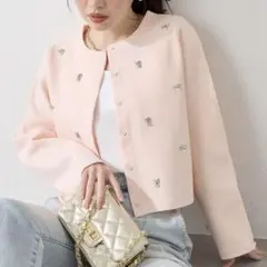 完売⭐︎【新品】ラブティックボンボン　ビジュー刺繍ジャケットカーディガン　ピンク