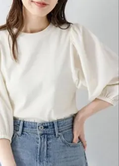 SONNYLABEL アイボリー パフスリーブ リブ　コンビカットソー