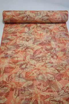 葉模様の着物反物 オレンジ系