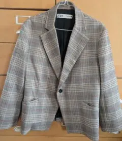 ザラ ZARA テーラードジャケット ダブル グレンチェック L 羽織 長袖
