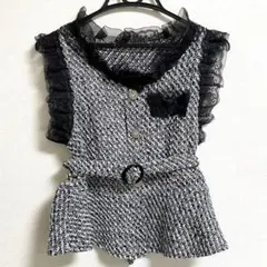 フリル付きツイード　ノースリペプラム