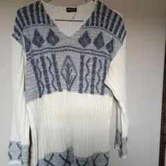 アイボリーとネイビーのVネックニット