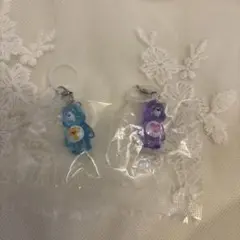 ケアベア　クリアマスコットチャーム2 めじるしアクセサリー　青　紫　ガチャ