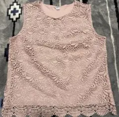 UNIQLO ノースリーブ トップス レース ピンク フリMサイズ