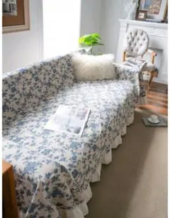 ヴィンテージ 花柄 フリルトルム 2人がけソファカバー 180×180cm