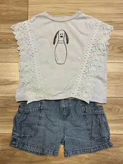 マーキーズ:イラスト付きカジュアルTシャツ 110cm半ズボン120cmのSET