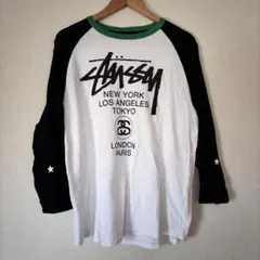 Stussy ステューシー オールド 7分袖 ラグラン ロゴ Tシャツ 黒白
