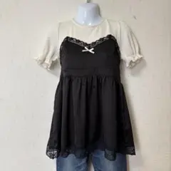 Ank Rouge レイヤード風 サテントップス (F) アンクルージュ