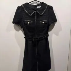 JEWELS ドレス ワンピース キャバドレス ツイード ミニ丈 半袖 チェーン