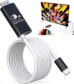 Switch 2対応 4K TV出力 HDMI変換ケーブル ドック代用 黒白