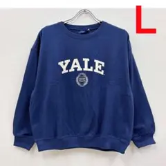 新品 L ★ YALE カレッジ ロゴ メンズ スウェット トレーナー ネイビー