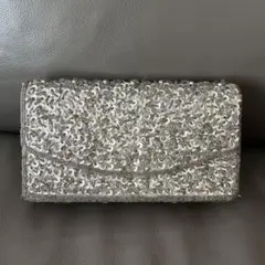 シルバー ビーズ刺繍 クラッチバッグ