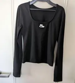 GRL　グレイル　スクエアネックロゴ刺繍トップス　黒　S