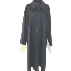ヴィンテージ　カシミヤ100 ロングコート　変形ボタン　ブラック　ステンカラー
