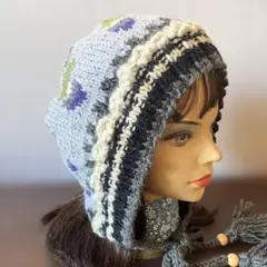 耳当て付きニット帽子　ボンネット帽子　ビーニー ニット帽　バラクラバ　ゆったりめ