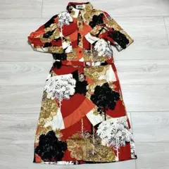 メルシエ 総柄 ワンピース 派手 レッド系 カジュアル レトロ 個性 c229