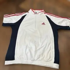 V1342 adidas ハーフジップ ゴルフウェア 半袖 ホワイト ネイビーのサムネイル