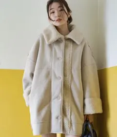 kastane ムートンコート　ボアコート　リバーシブル　アイボリー