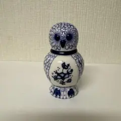 フクロウ 陶器 置物 ブルー＆ホワイトのサムネイル