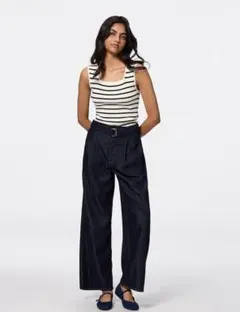 GUリブニットボーダースクエアネックタンクトップ