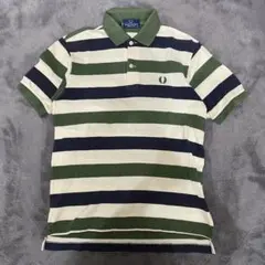 【R1319】FRED PERRY ボーダーポロシャツ サイズS グリーン