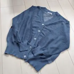 シアーカーディガン Vネック ボリュームスリーブ ブルー 青 透け感 羽織り