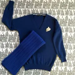 綺麗なロイヤルブルー　ICB Vネックセーター　マフラーのセット　カシミヤ入り