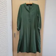 モスグリーン 長袖 シャツワンピース