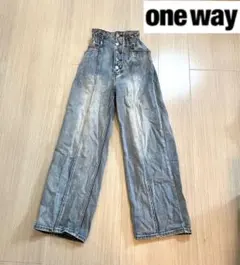 【美品】one way ハイウエストデニムワイドパンツ　センターライン