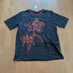 新品　日本製 レナウン 半袖Tシャツ 花柄 ブラック Mサイズ　綿100%のサムネイル